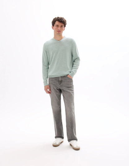 Celio_Celadon Mel_100% Cotton V-Neck Sweater_DECOTONV_CELADON MEL_02