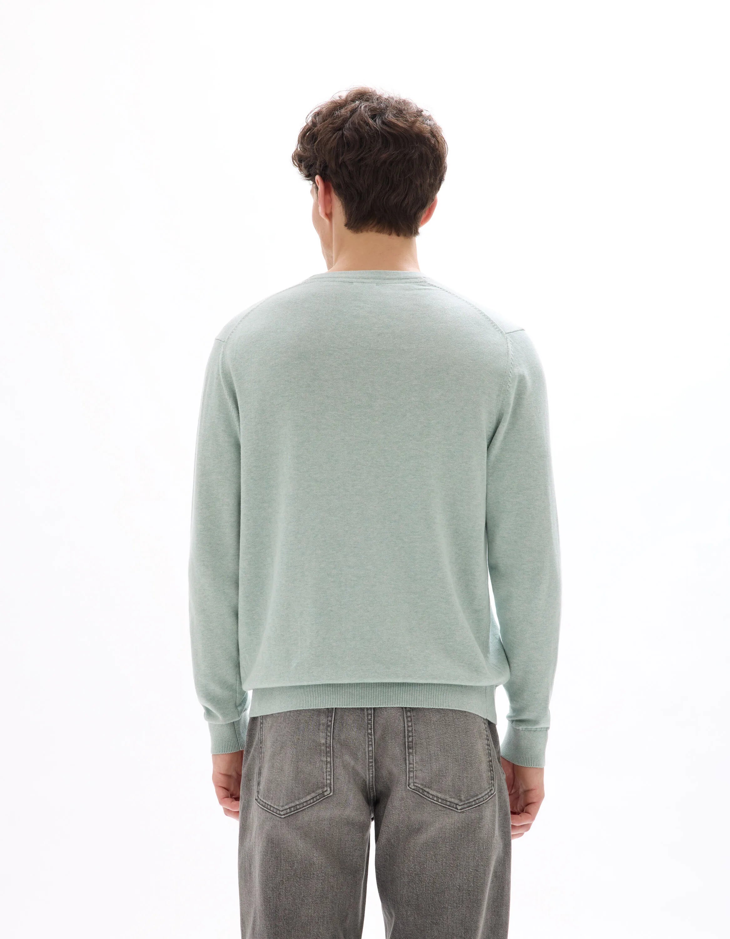 Celio_Celadon Mel_100% Cotton V-Neck Sweater_DECOTONV_CELADON MEL_03
