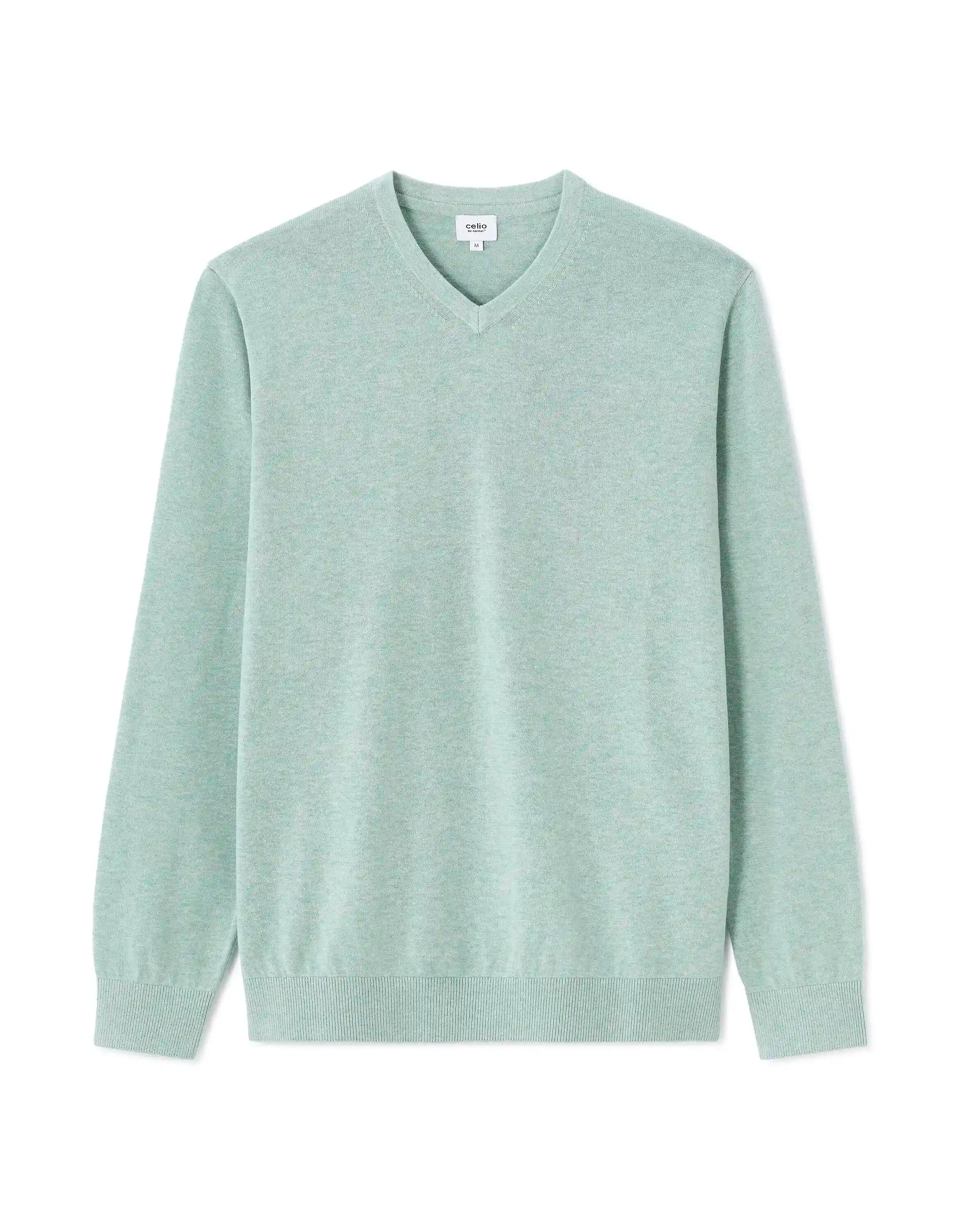 Celio_Celadon Mel_100% Cotton V-Neck Sweater_DECOTONV_CELADON MEL_07
