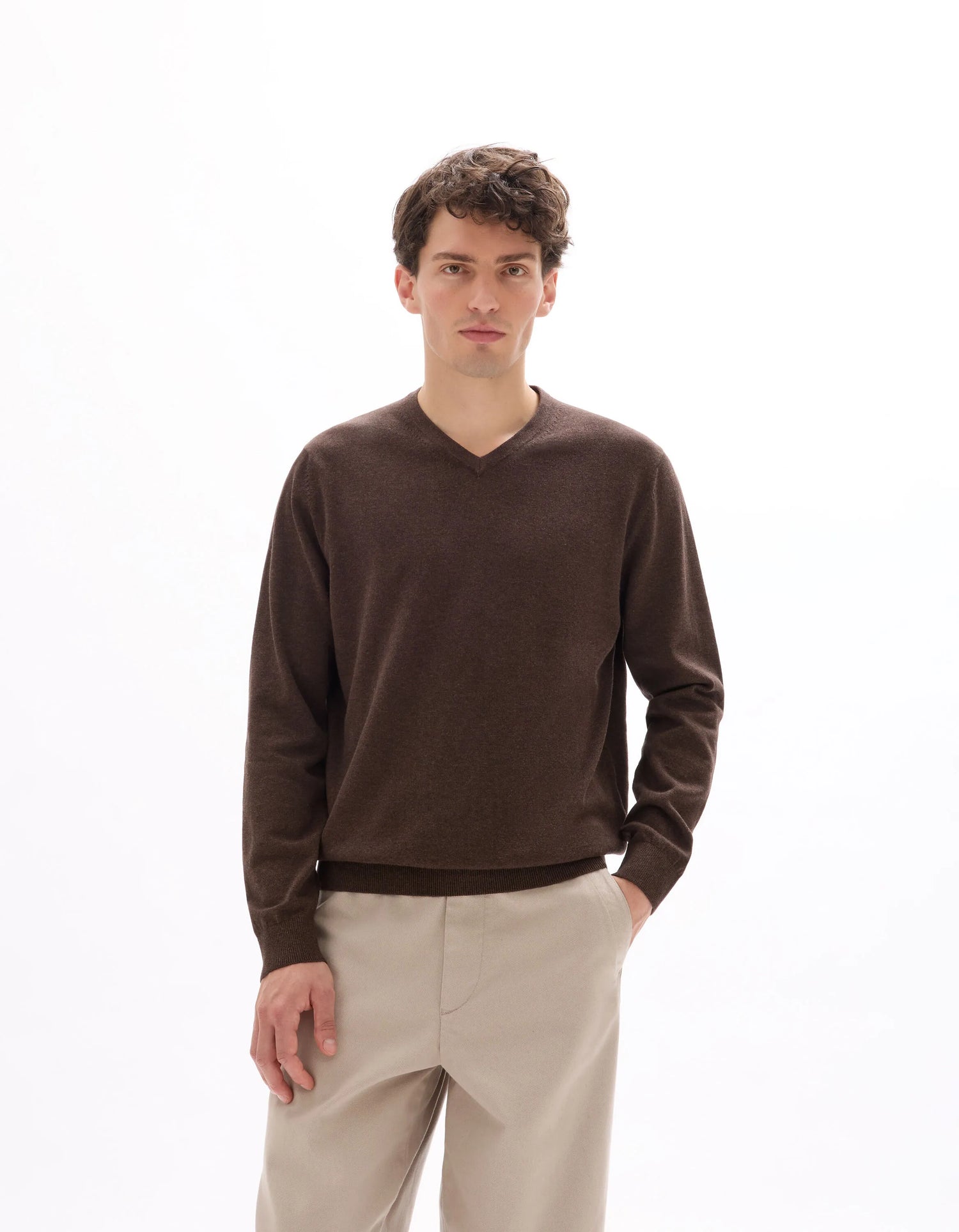 Celio_Dark Brown_100% Cotton V-Neck Sweater_DECOTONV_DARK BROWN_01