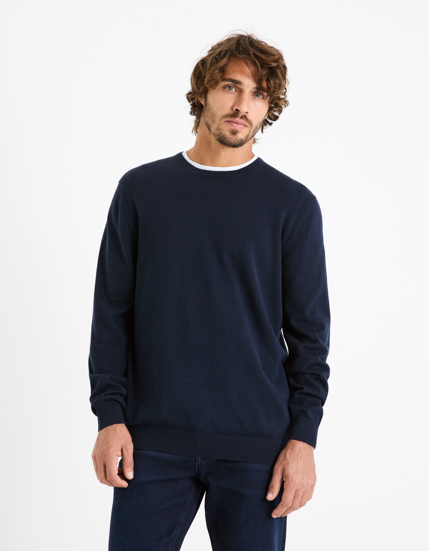 Cotton Crew Neck Sweater - Navy_02