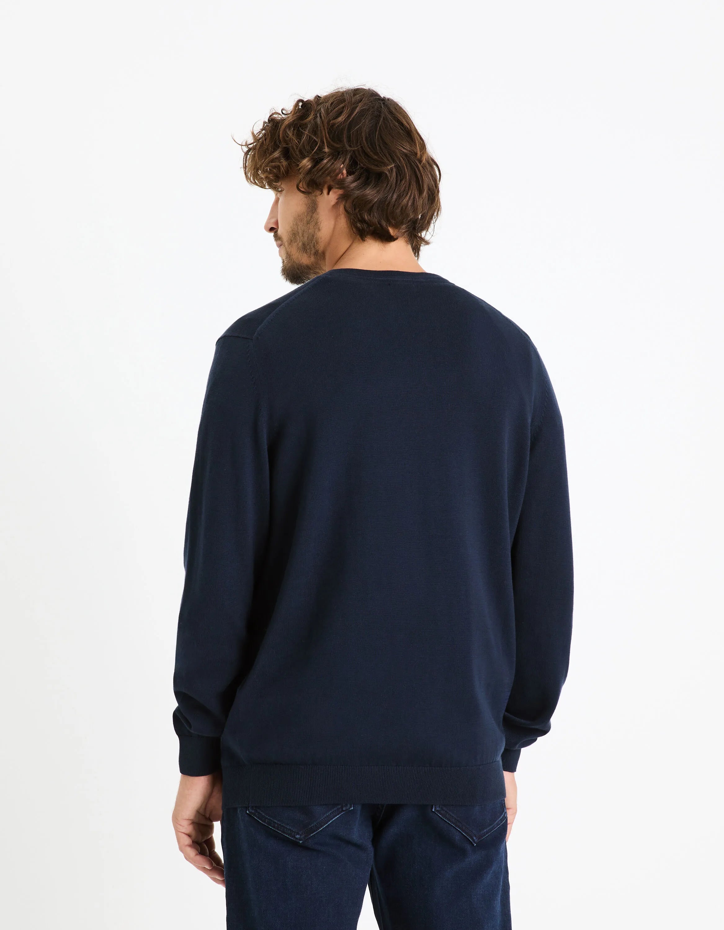 Celio_Navy_100% Cotton Crew Neck Sweater_DECOTON_NAVY_03