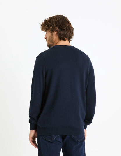 Celio_Navy_100% Cotton Crew Neck Sweater_DECOTON_NAVY_03