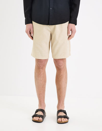 Linen And Cotton Bermuda Shorts - Beige_02