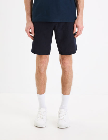 Linen And Cotton Bermuda Shorts - Navy_02