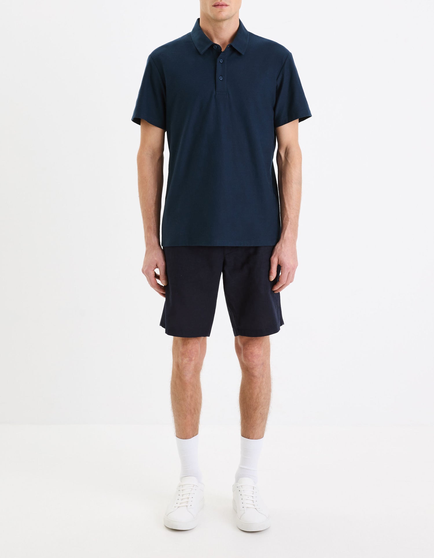 Linen And Cotton Bermuda Shorts - Navy_03