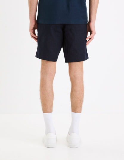 Linen And Cotton Bermuda Shorts - Navy_04