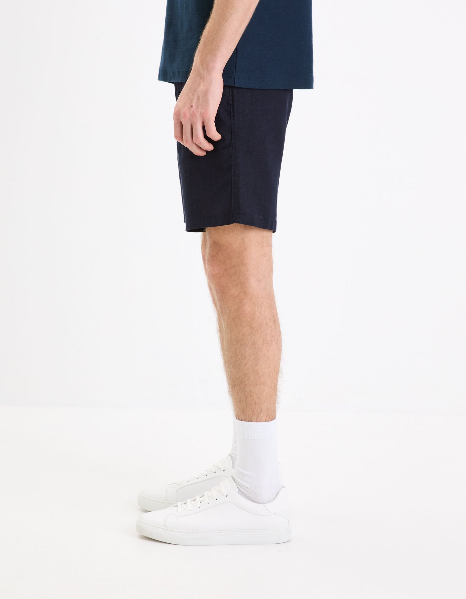 Linen And Cotton Bermuda Shorts - Navy_05