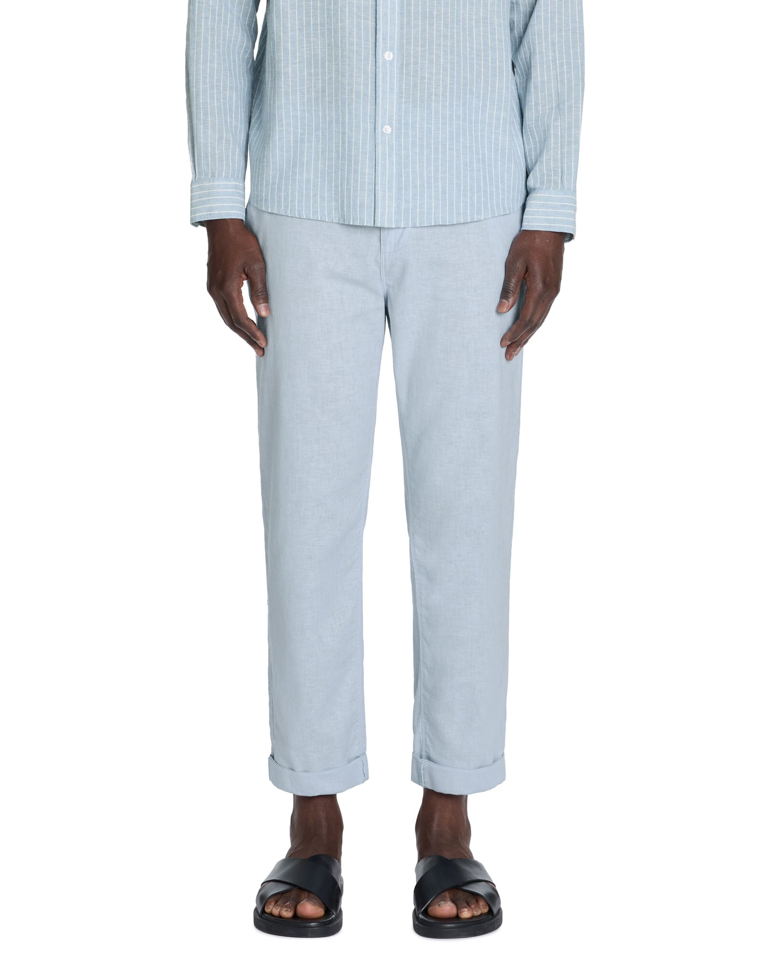 Celio_Light Blue Straight Linen and Cotton Trousers_DOLINCO_BLUE_02