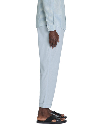 Celio_Light Blue Straight Linen and Cotton Trousers_DOLINCO_BLUE_04