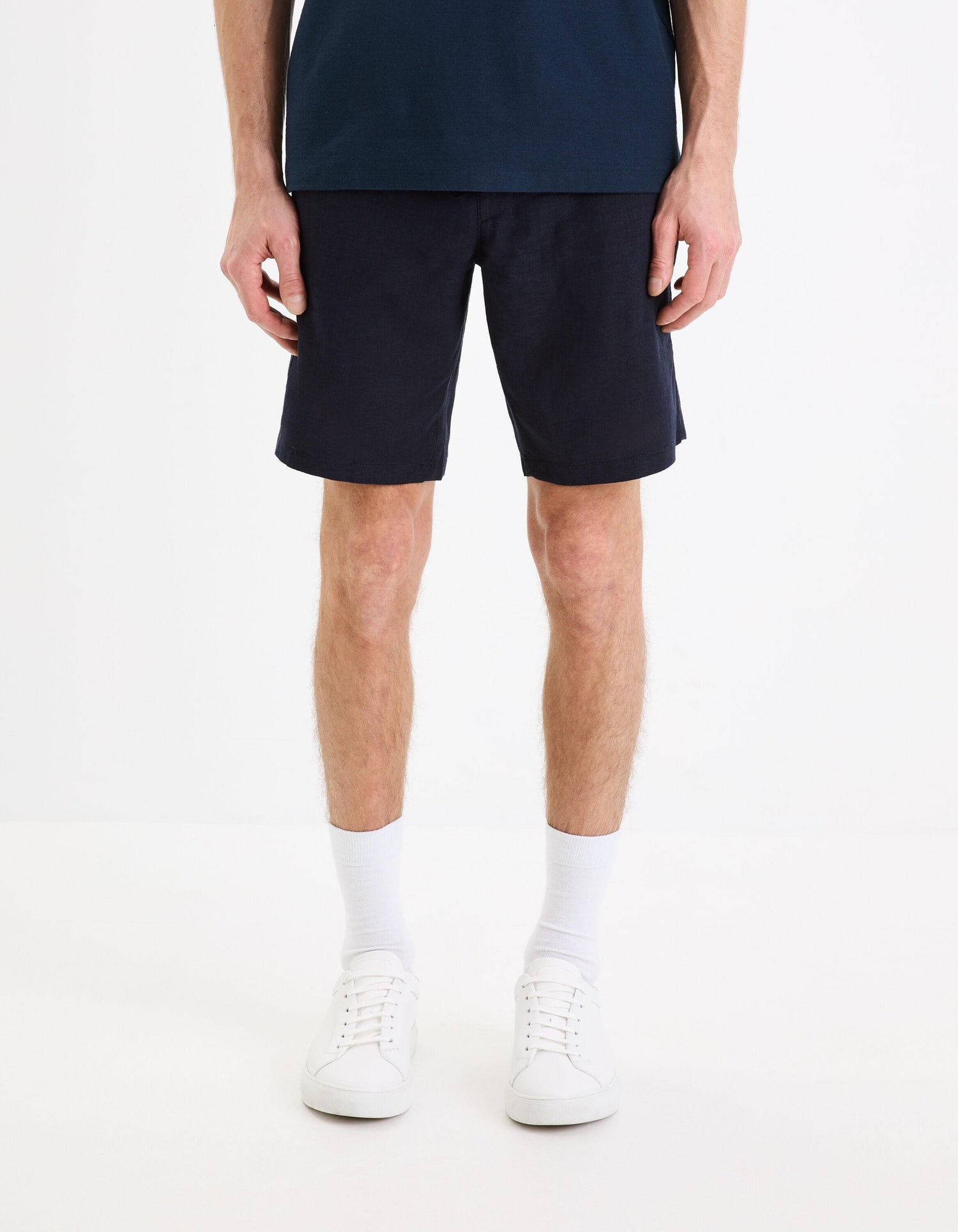 Linen Blend Shorts_DOLINCO_NAVY_01