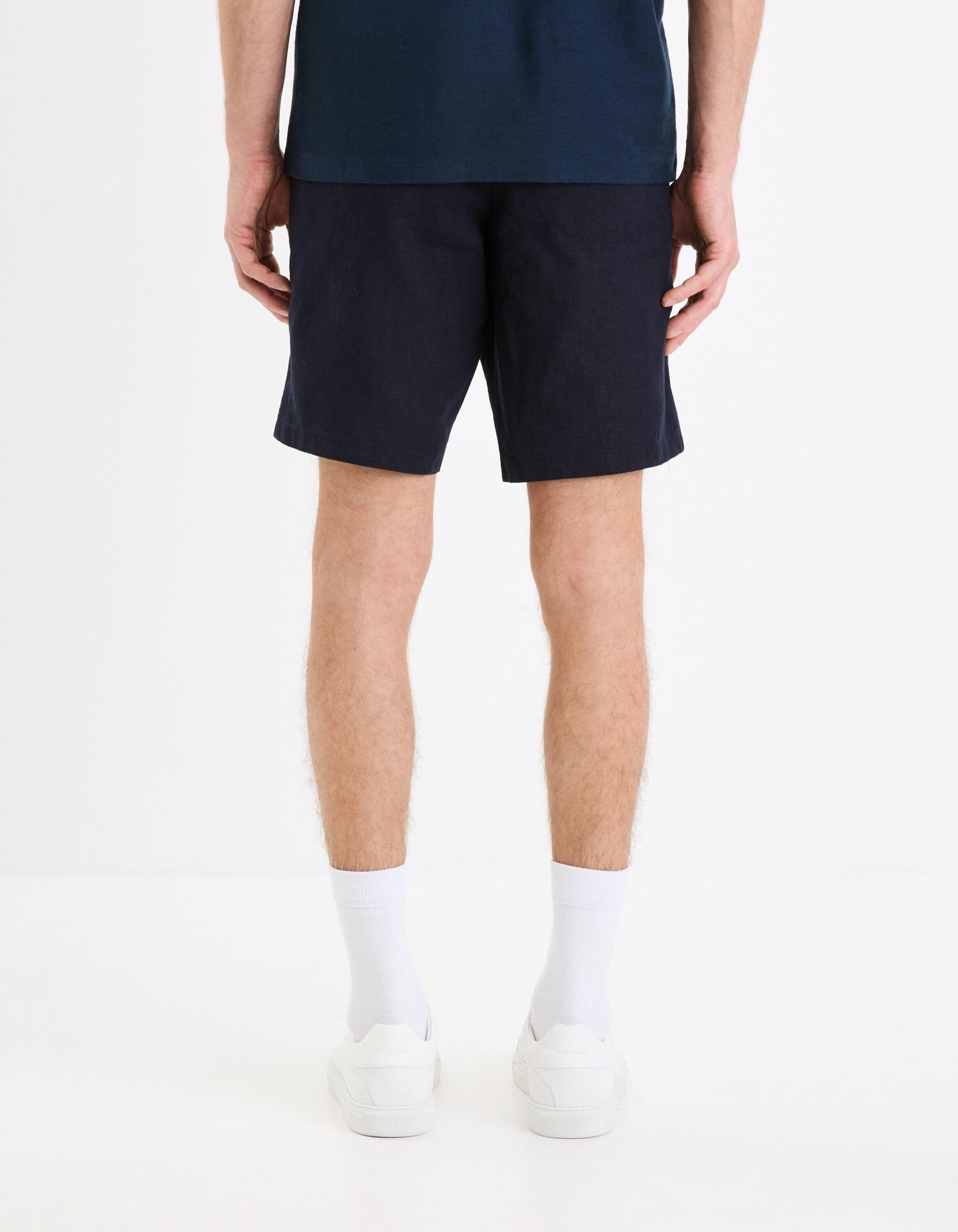 Linen Blend Shorts_DOLINCO_NAVY_03