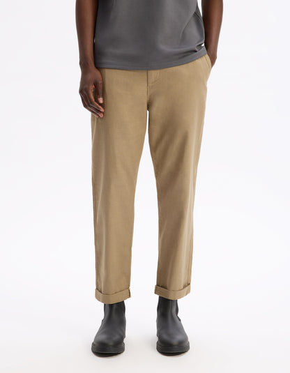 Celio_Taupe Straight Linen and Cotton Trousers_DOLINCO_TAUPE_02