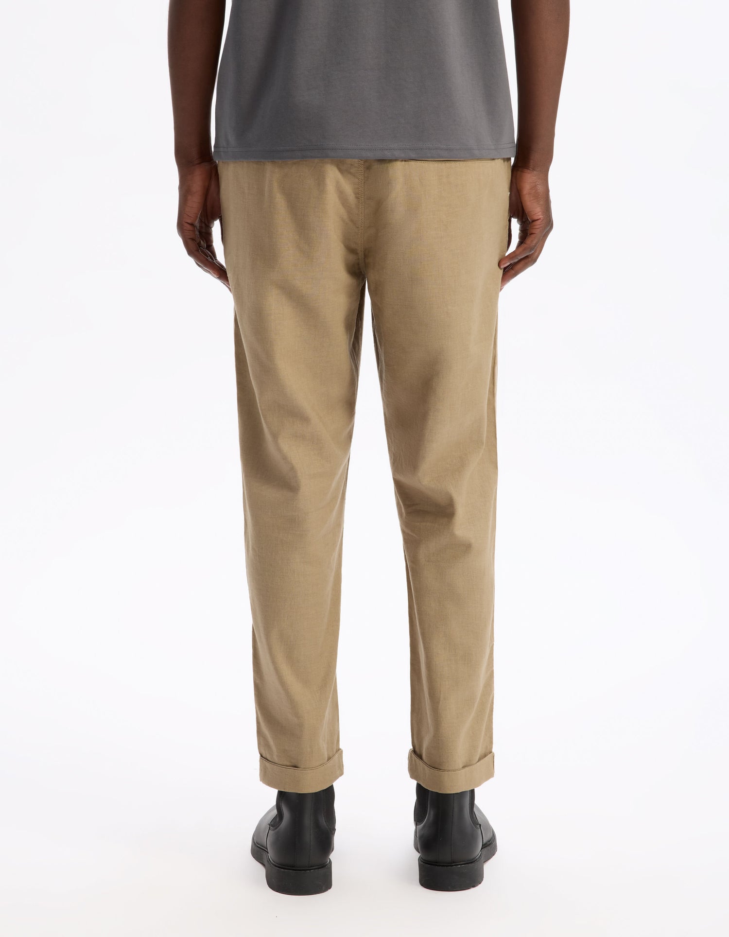Celio_Taupe Straight Linen and Cotton Trousers_DOLINCO_TAUPE_03