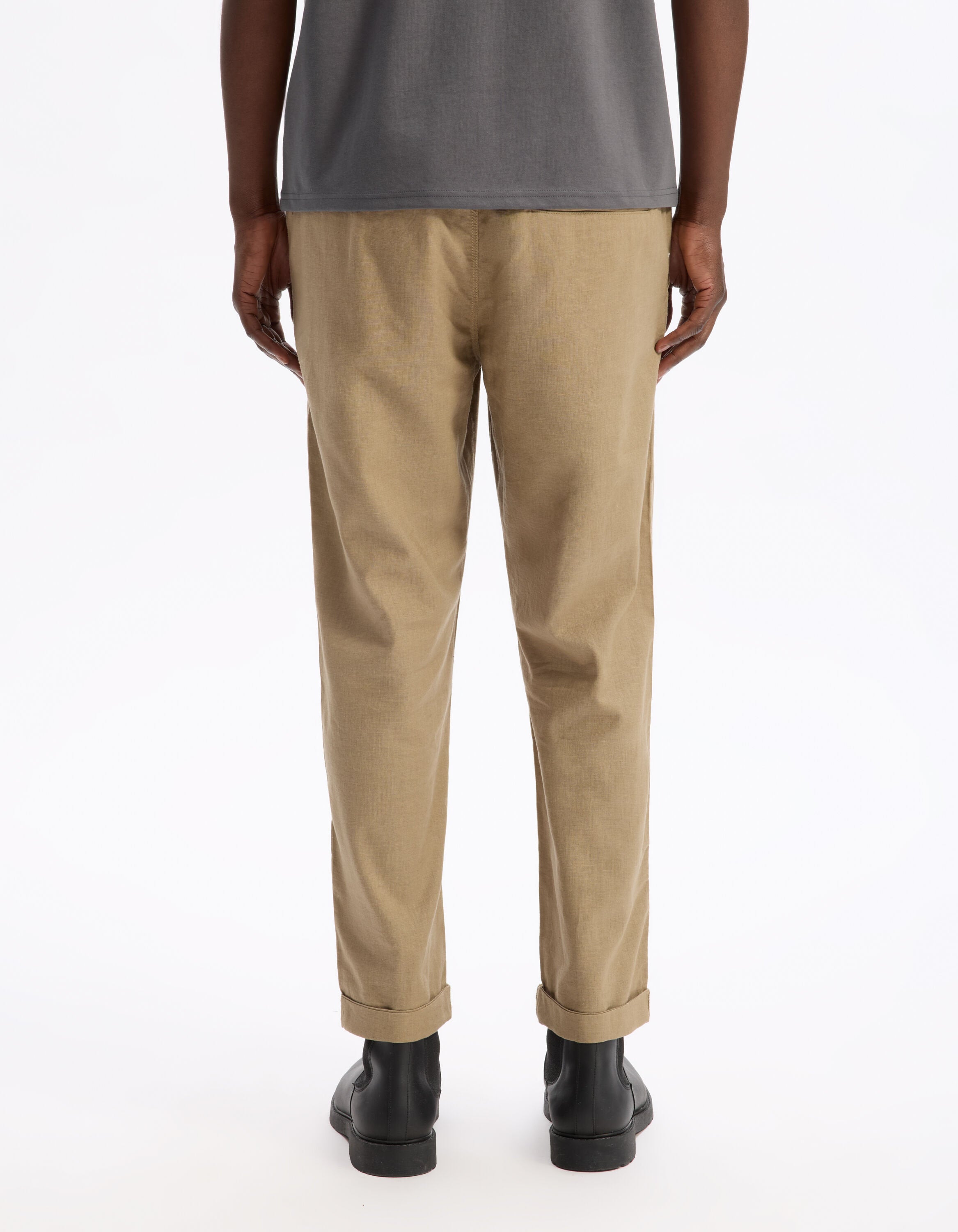Celio_Taupe Straight Linen and Cotton Trousers_DOLINCO_TAUPE_03