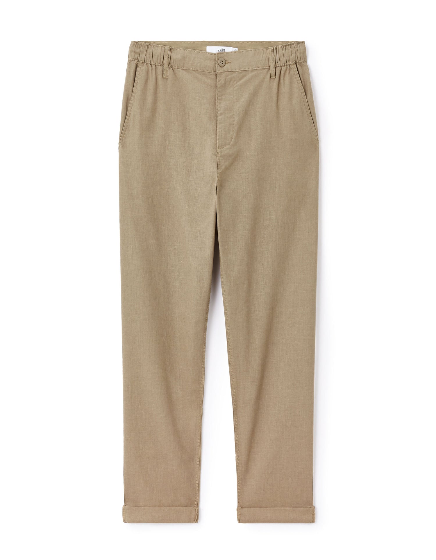 Celio_Taupe Straight Linen and Cotton Trousers_DOLINCO_TAUPE_07
