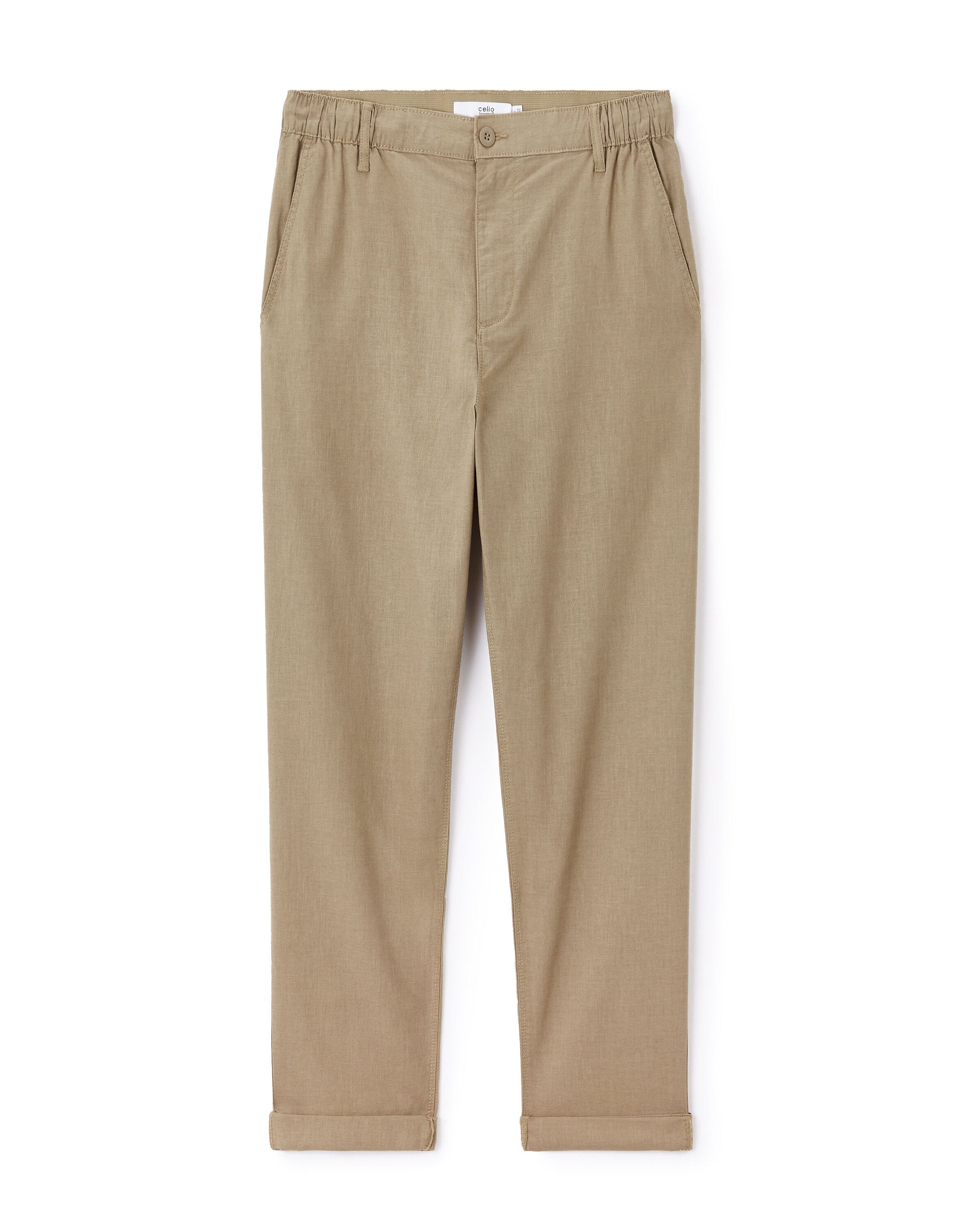 Celio_Taupe Straight Linen and Cotton Trousers_DOLINCO_TAUPE_07