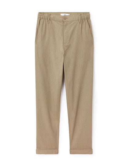 Celio_Taupe Straight Linen and Cotton Trousers_DOLINCO_TAUPE_07