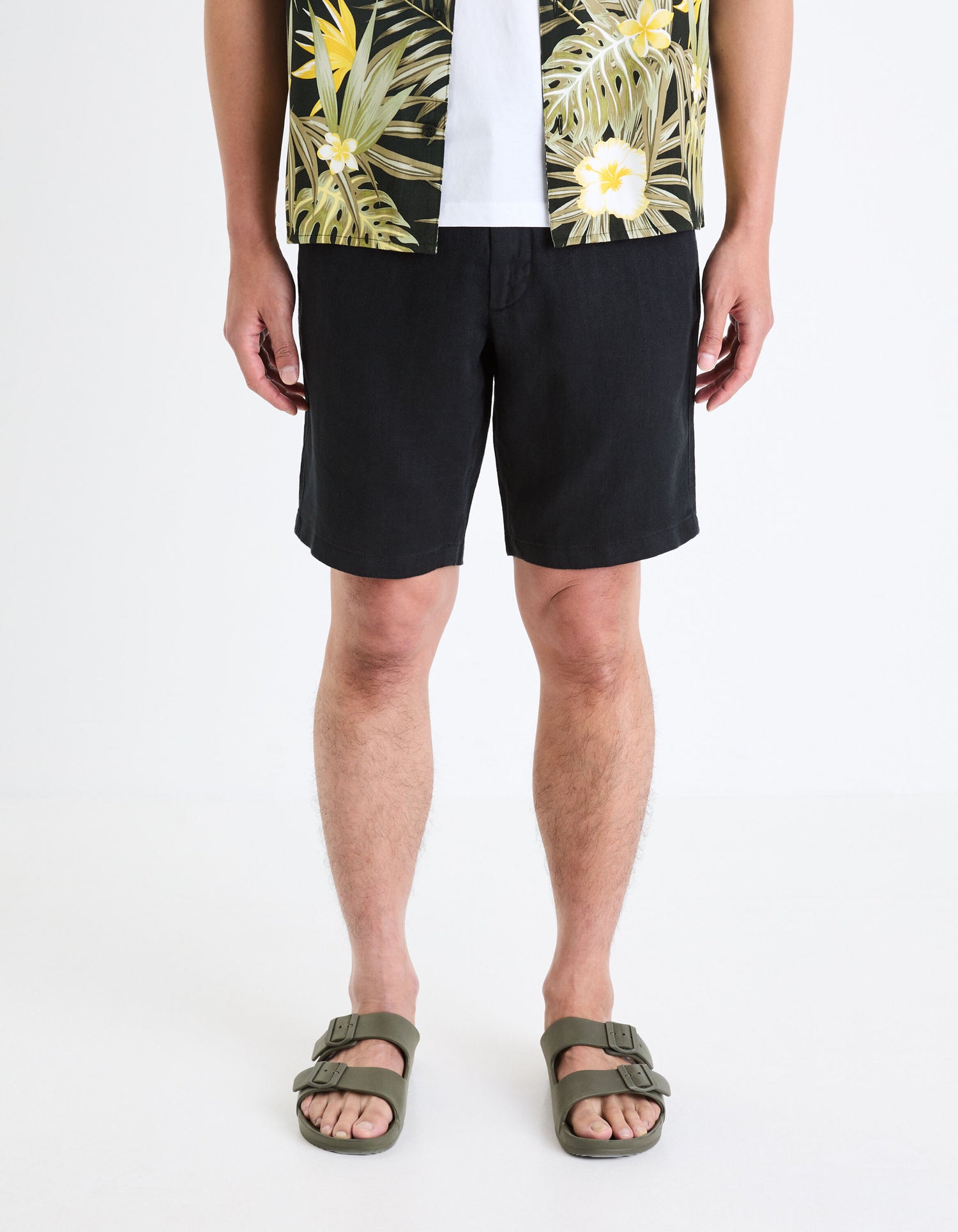 100% Linen Bermuda Shorts_DOLINUSBM_BLACK_02