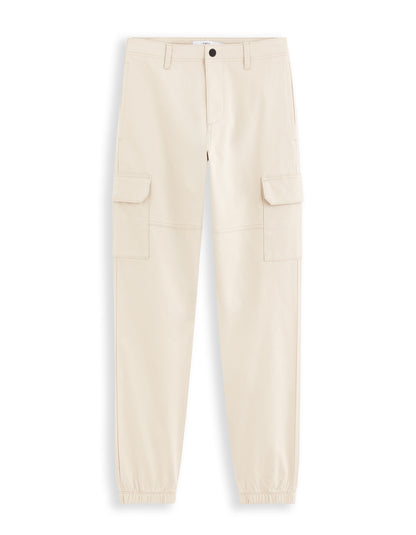 Slim Cargo Trousers In Stretch Cotton - Beige_01