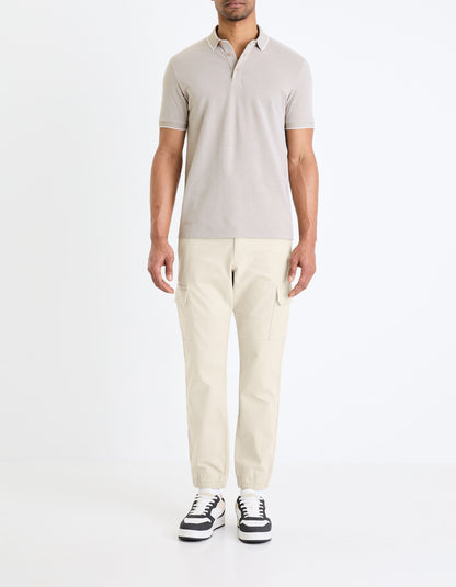 Slim Cargo Trousers In Stretch Cotton - Beige_03