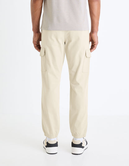 Slim Cargo Trousers In Stretch Cotton - Beige_04