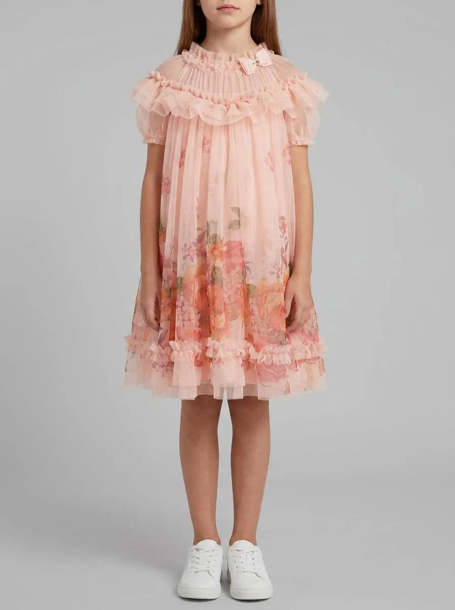 Angels Face 0 Girls Dominique Roses Dress Peach SKU: DOMINIQUE.BORDER_Peach Image 00