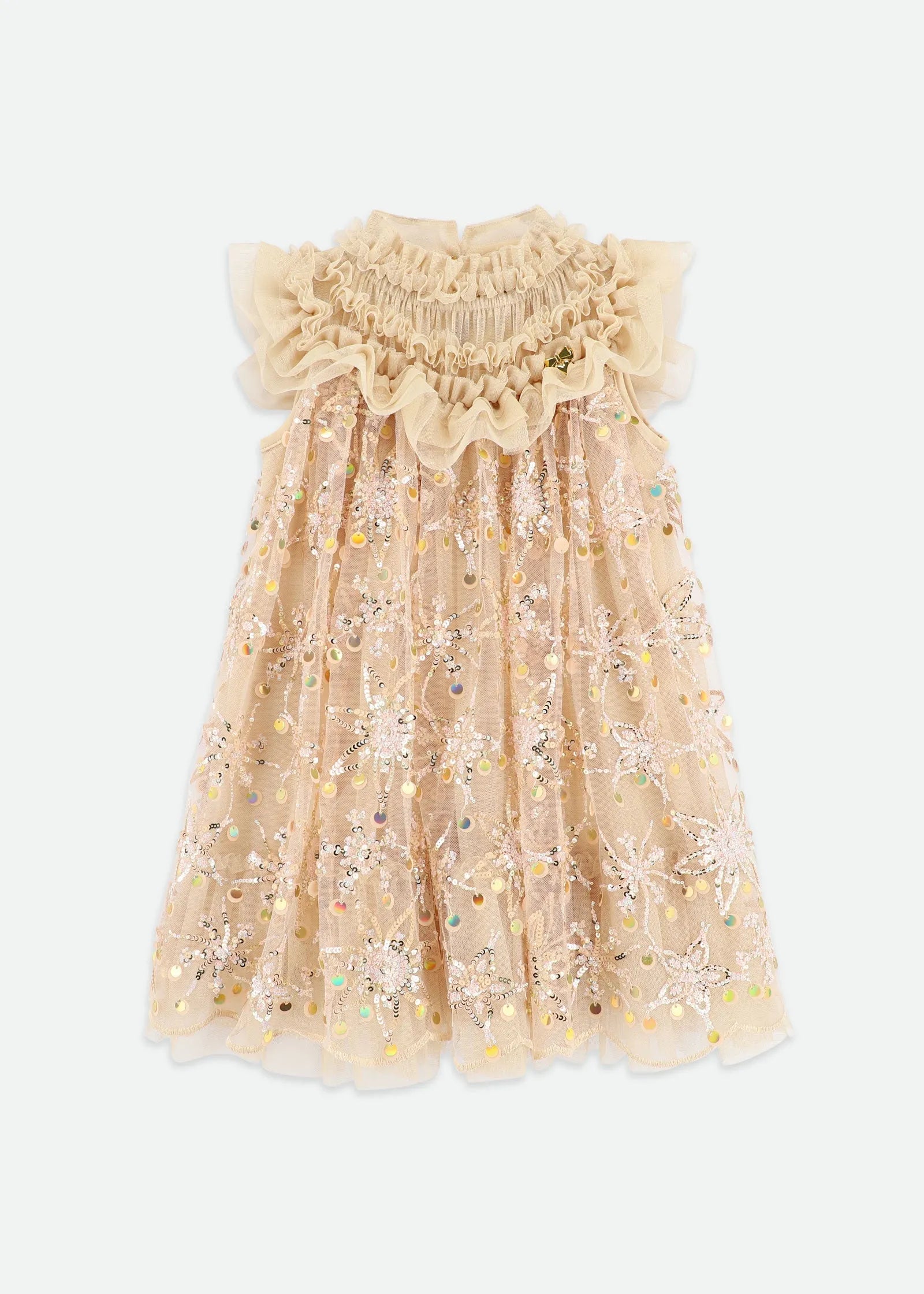 Angels Face 0 Girls Dominique Flower Sequin Dress Gold SKU: DOMINIQUE_Gold Image 01