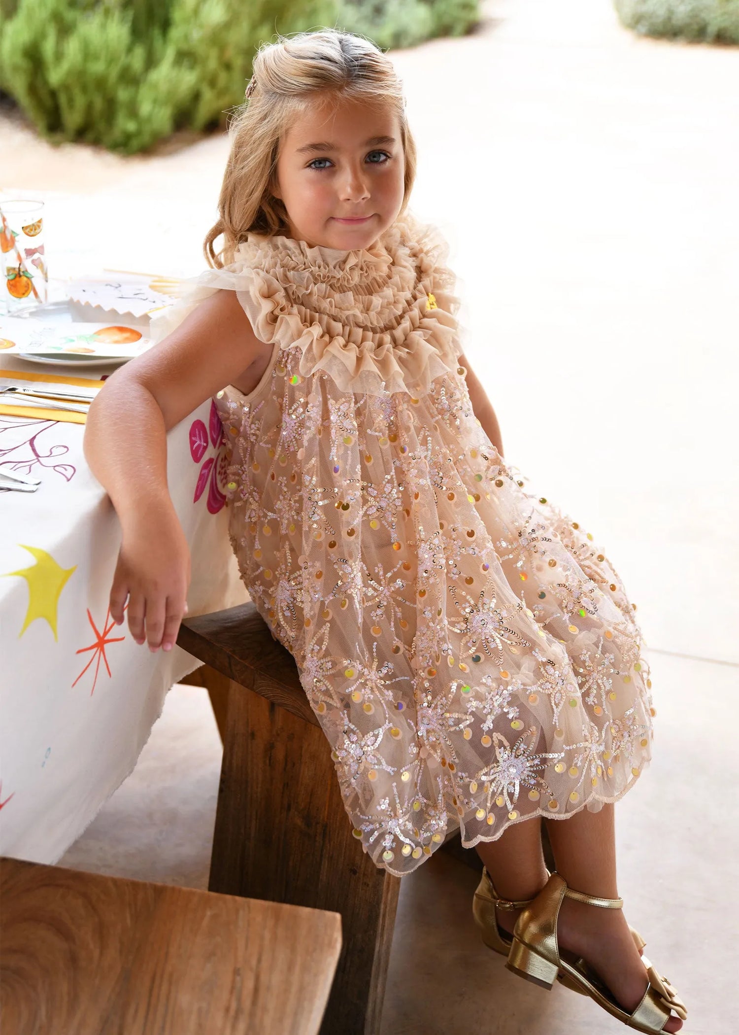 Angels Face 0 Girls Dominique Flower Sequin Dress Gold SKU: DOMINIQUE_Gold Image 02