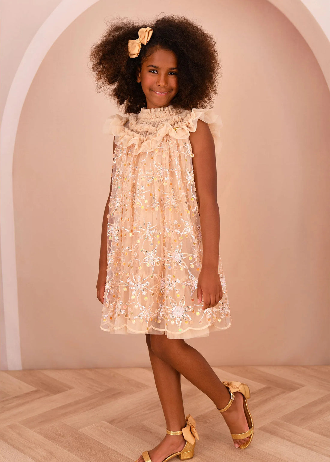 Angels Face 0 Girls Dominique Flower Sequin Dress Gold SKU: DOMINIQUE_Gold Image 03