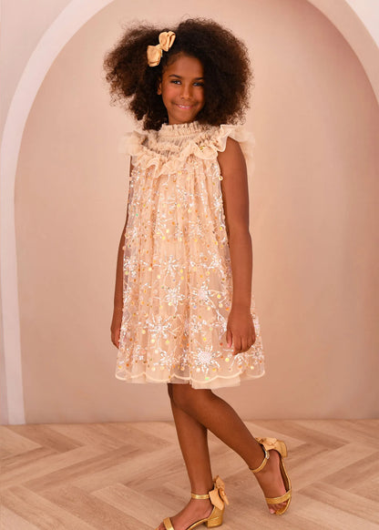 Angels Face 0 Girls Dominique Flower Sequin Dress Gold SKU: DOMINIQUE_Gold Image 03