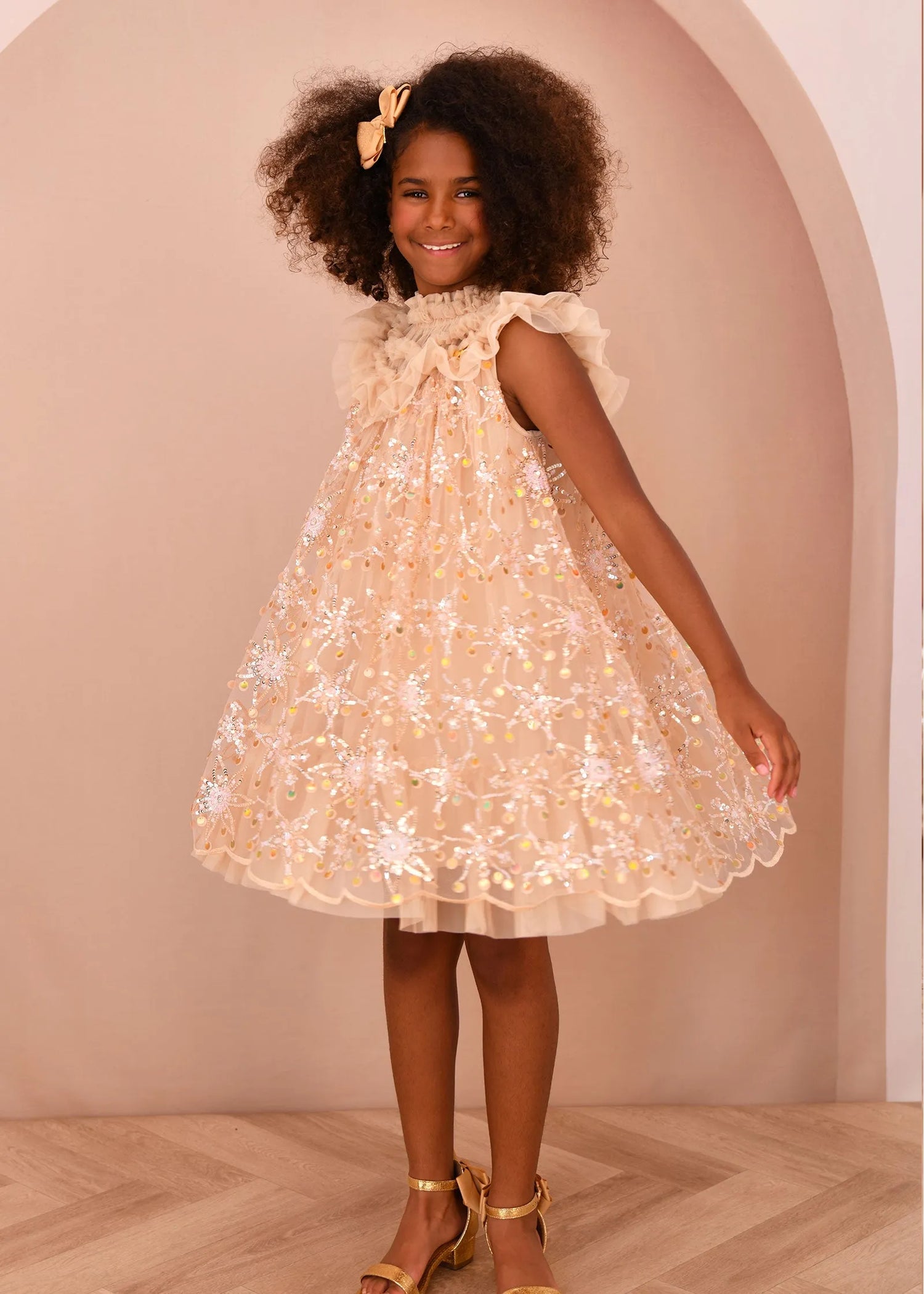 Angels Face 0 Girls Dominique Flower Sequin Dress Gold SKU: DOMINIQUE_Gold Image 04