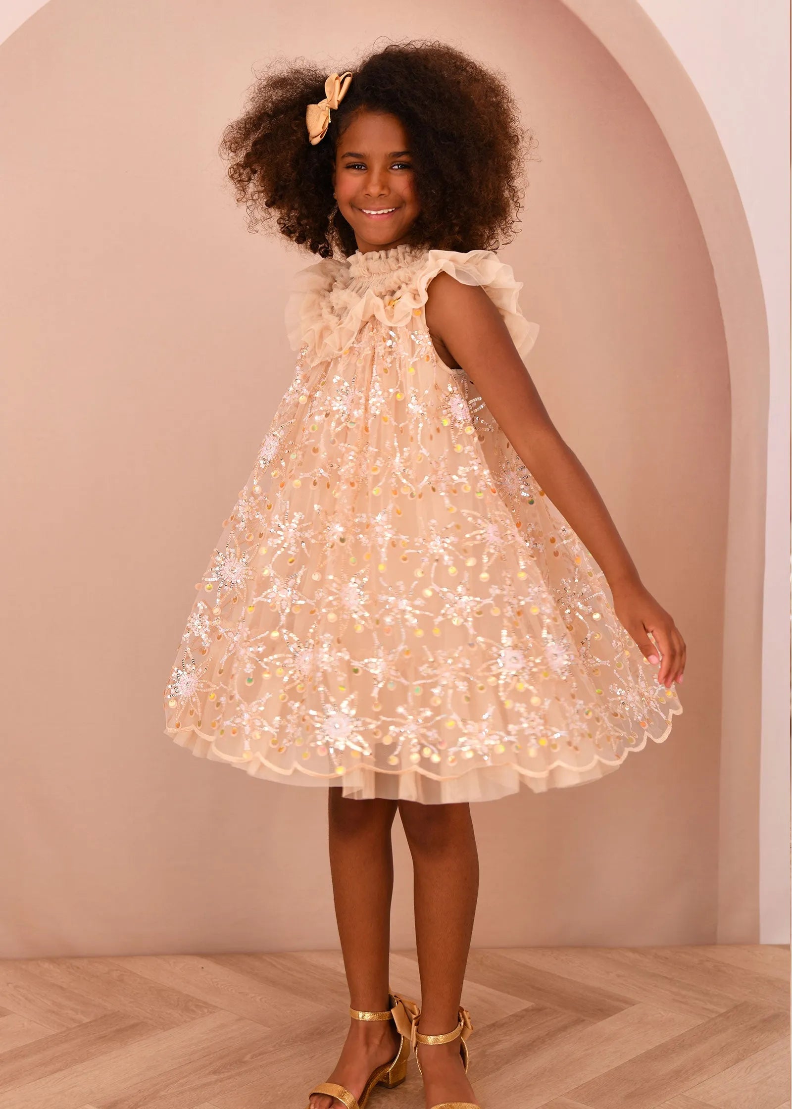 Angels Face 0 Girls Dominique Flower Sequin Dress Gold SKU: DOMINIQUE_Gold Image 04