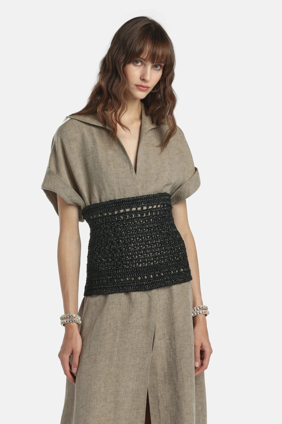 Luisa Spagnoli Nero Women Domiziana - Raffia Bustier Belt SKU: DOMIZIANA_0101 Image 02