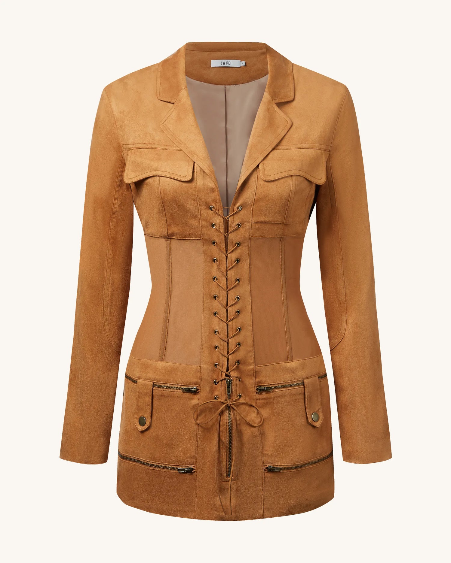JW PEI_Camel_Faux Suede Corset Jacket Mini Dress_DS004-3_Camel_03