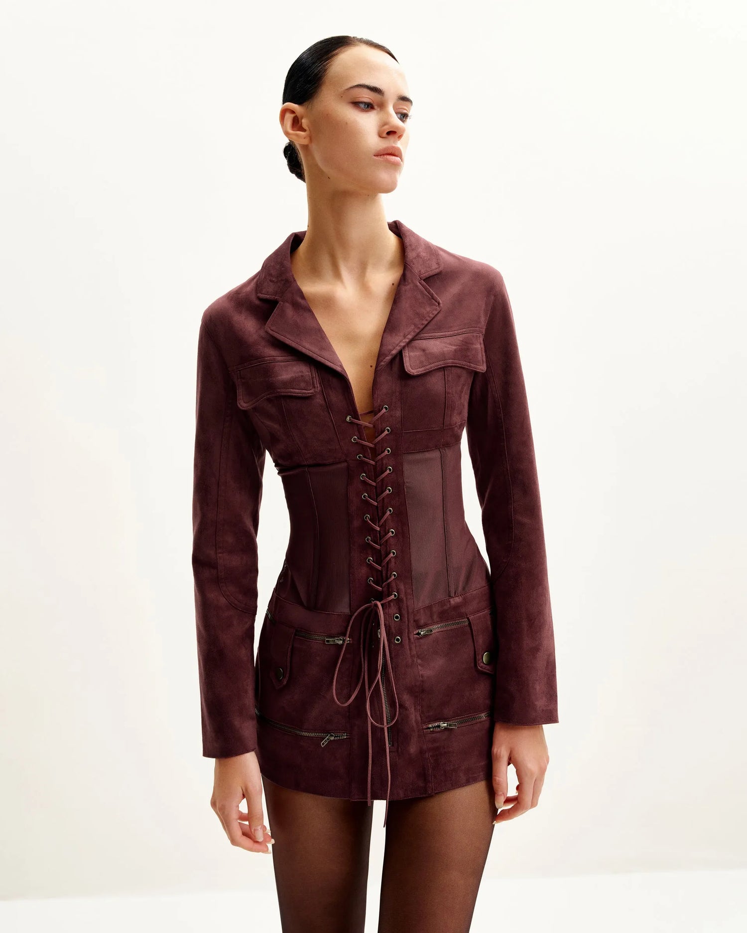 JW PEI_Claret_Faux Suede Corset Jacket Mini Dress_DS004-4_Claret_01