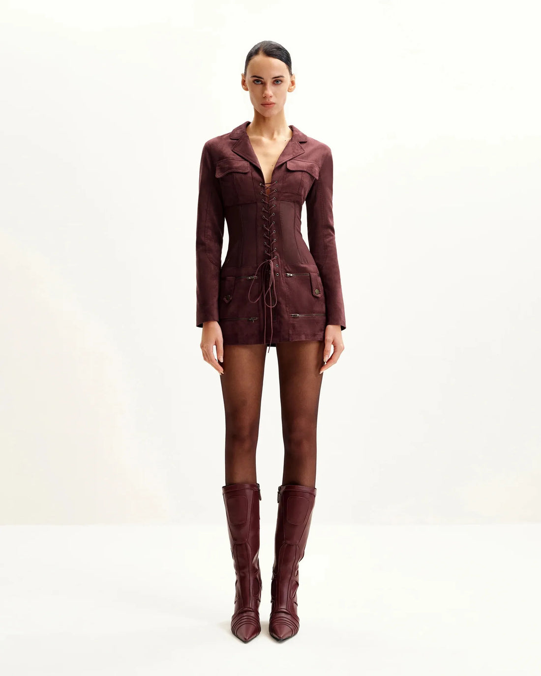 JW PEI_Claret_Faux Suede Corset Jacket Mini Dress_DS004-4_Claret_02