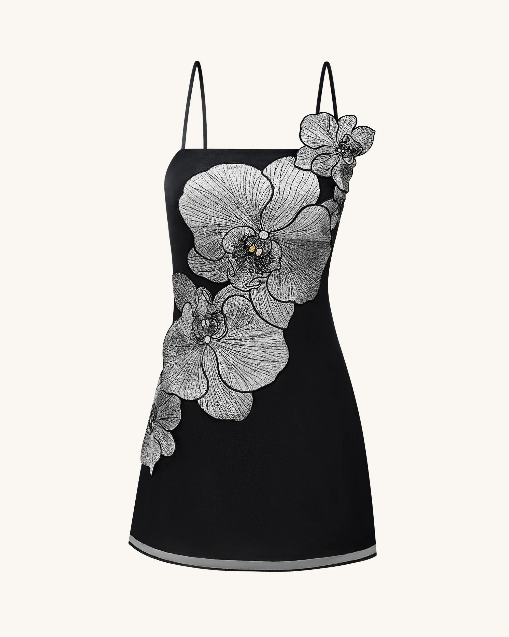 JW PEI Black/Silver Women Orchid AppliquŽ Mini Dress  SKU: DS1088-1_Black/Silver Image 03