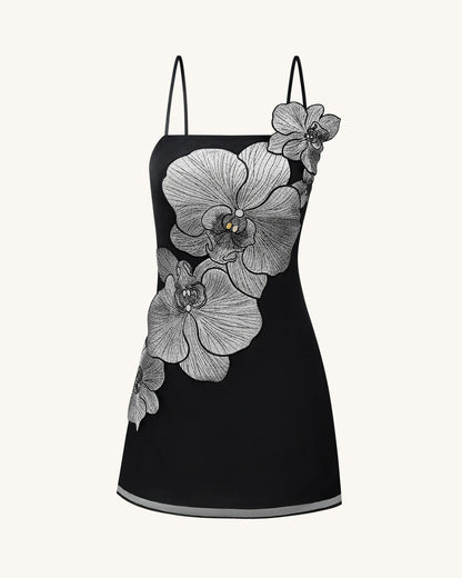 JW PEI Black/Silver Women Orchid AppliquŽ Mini Dress  SKU: DS1088-1_Black/Silver Image 03