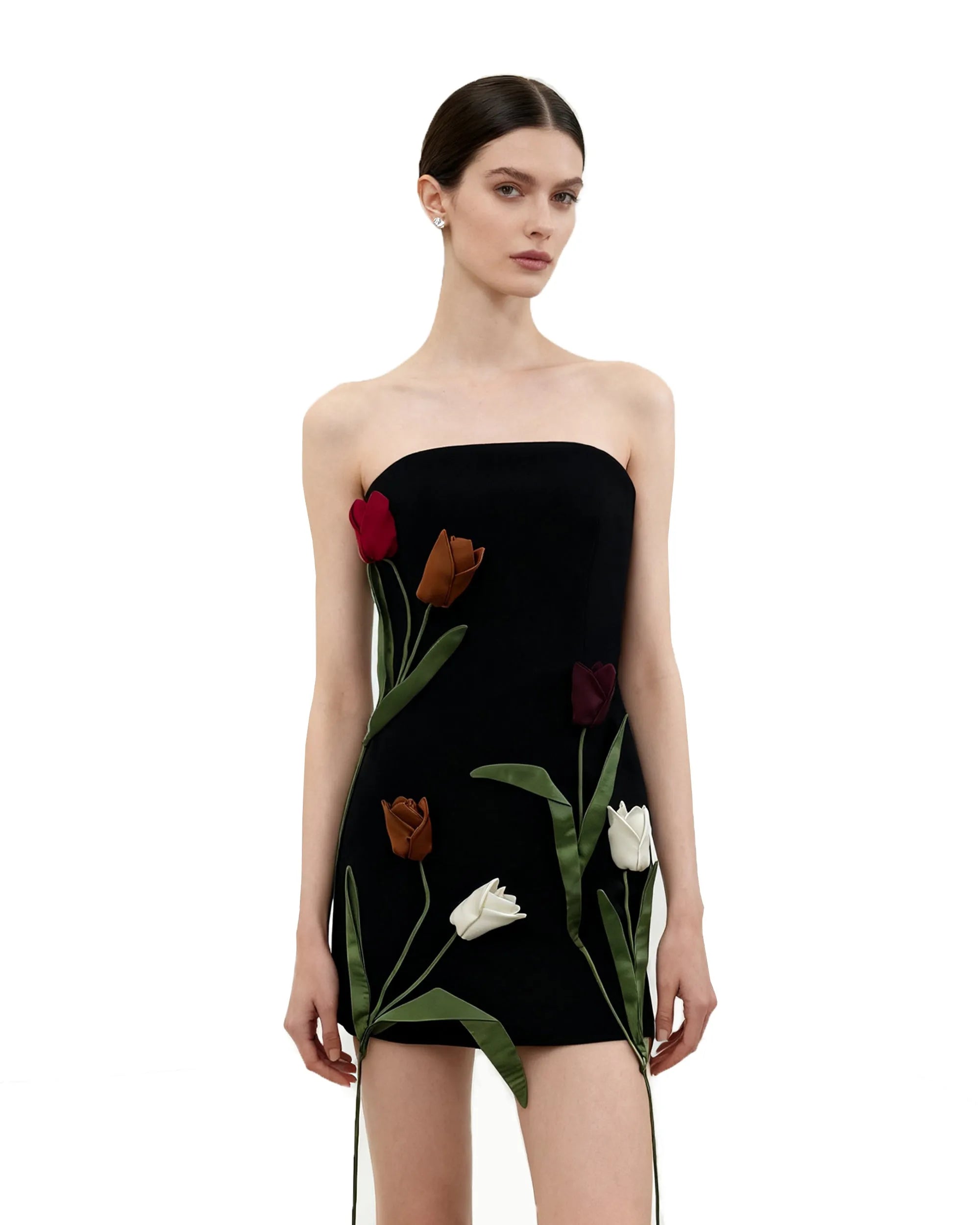 JW PEI_Black_Tulip AppliquŽ Strapless Dress_DS1424-1_Black_01