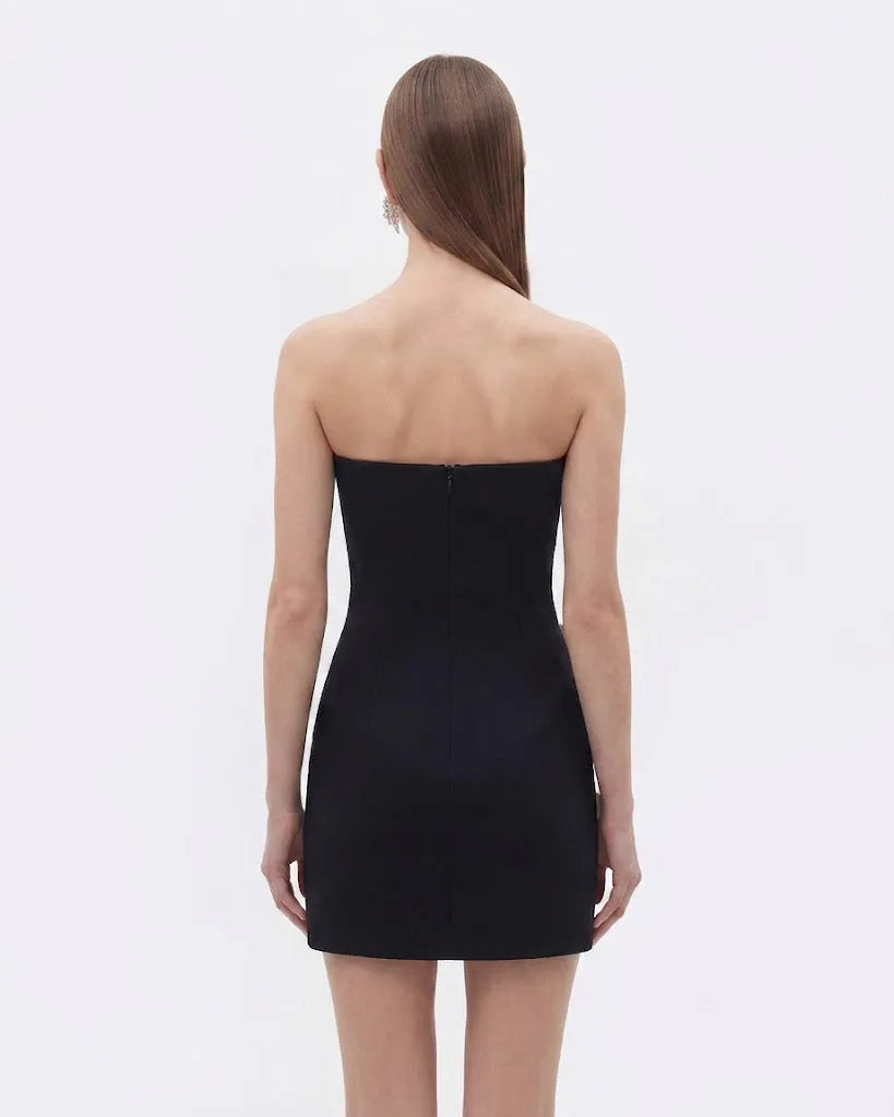 JW Pei Black Women Strapless Floral AppliquŽ Dress SKU: DS1494-1_Black Image 02