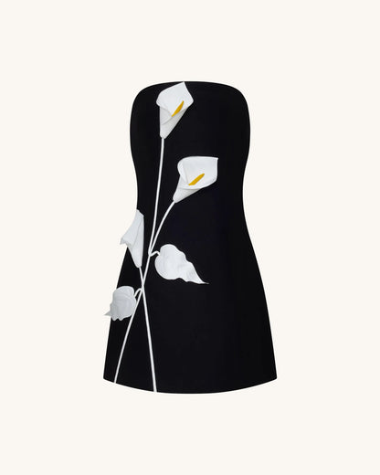 JW Pei Black Women Strapless Floral AppliquŽ Dress SKU: DS1494-1_Black Image 03