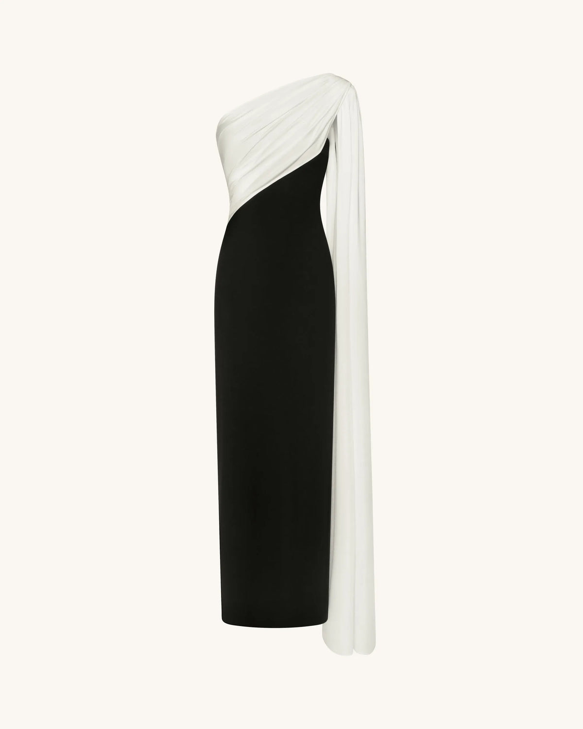JW Pei Black White Women One Shoulder Draped Maxi Dress SKU: DS1554X001-1_Black White Image 03