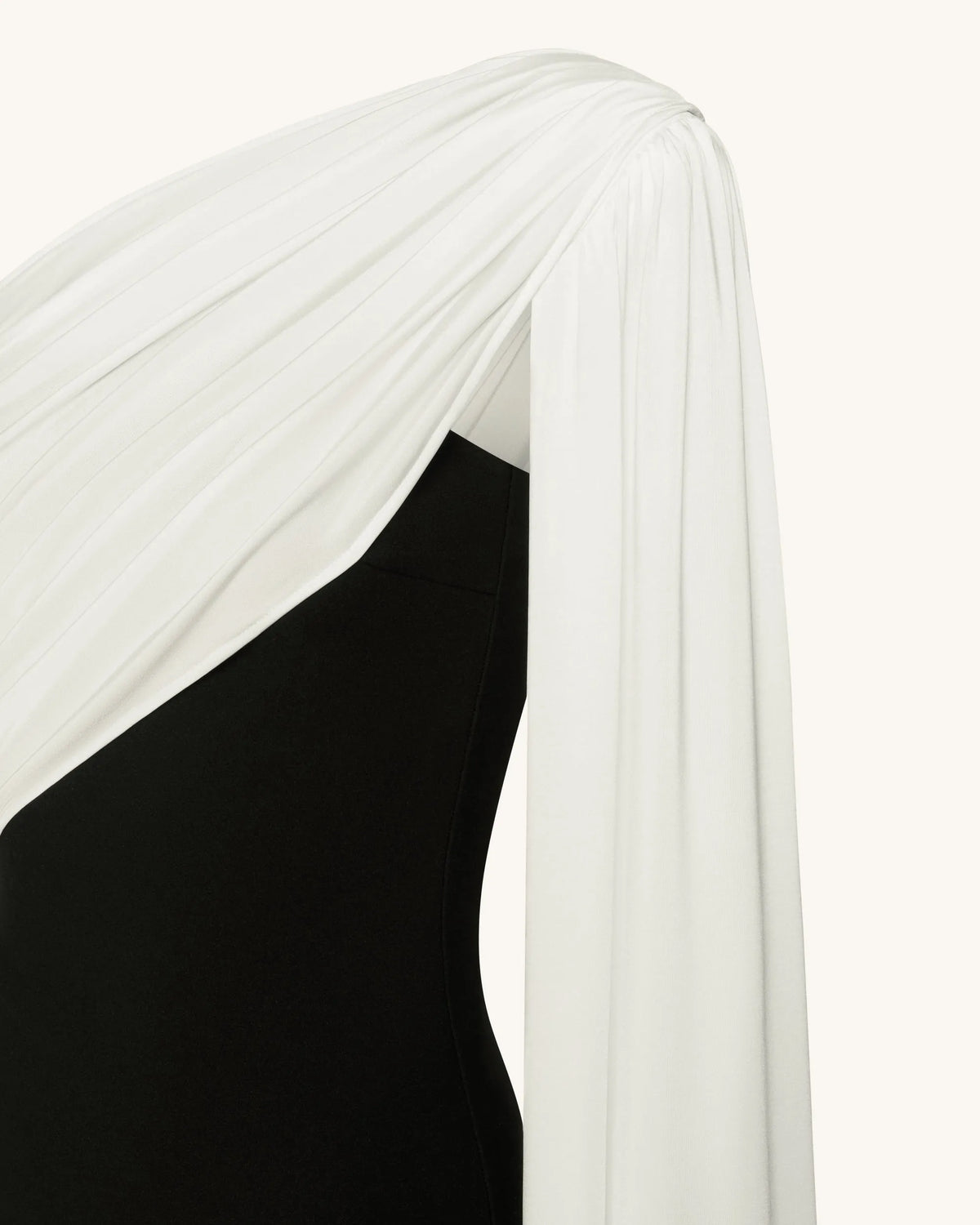 JW Pei Black White Women One Shoulder Draped Maxi Dress SKU: DS1554X001-1_Black White Image 05