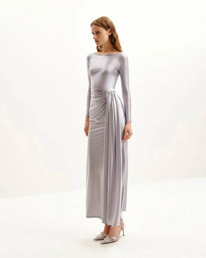 JW PEI_Silver_Amara Metallic Ruched Dress_DS289-9_Silver_02