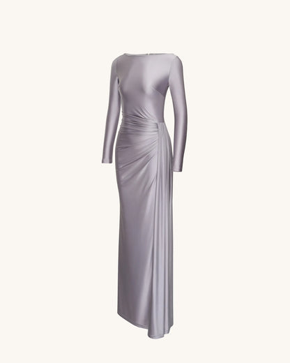 JW PEI_Silver_Amara Metallic Ruched Dress_DS289-9_Silver_05