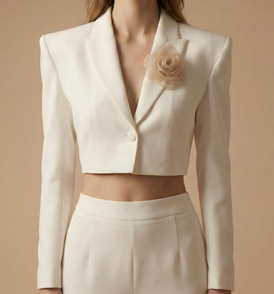JW PEI White Women Sculpted Bloom Cropped Blazer - White SKU: DS711-2_White Image 01