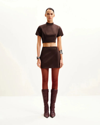 JW PEI_Chocolate Brown_Grace Crop Top And Mini Skirt Set_DZ032-3_Chocolate Brown_01