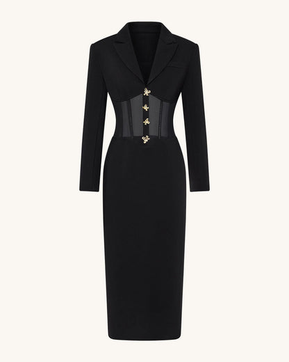 JW PEI_Black_Sheer Boned Corset Waist Blazer Maxi Dress_DZ083-1_Black_02