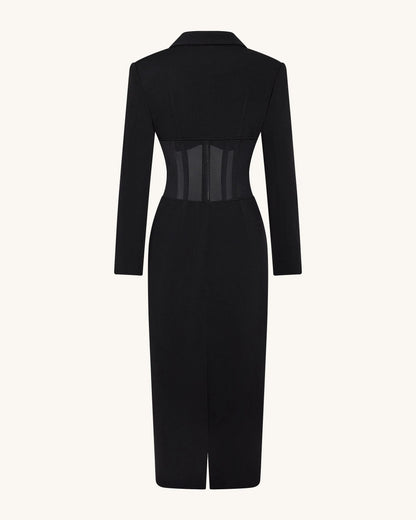 JW PEI_Black_Sheer Boned Corset Waist Blazer Maxi Dress_DZ083-1_Black_04